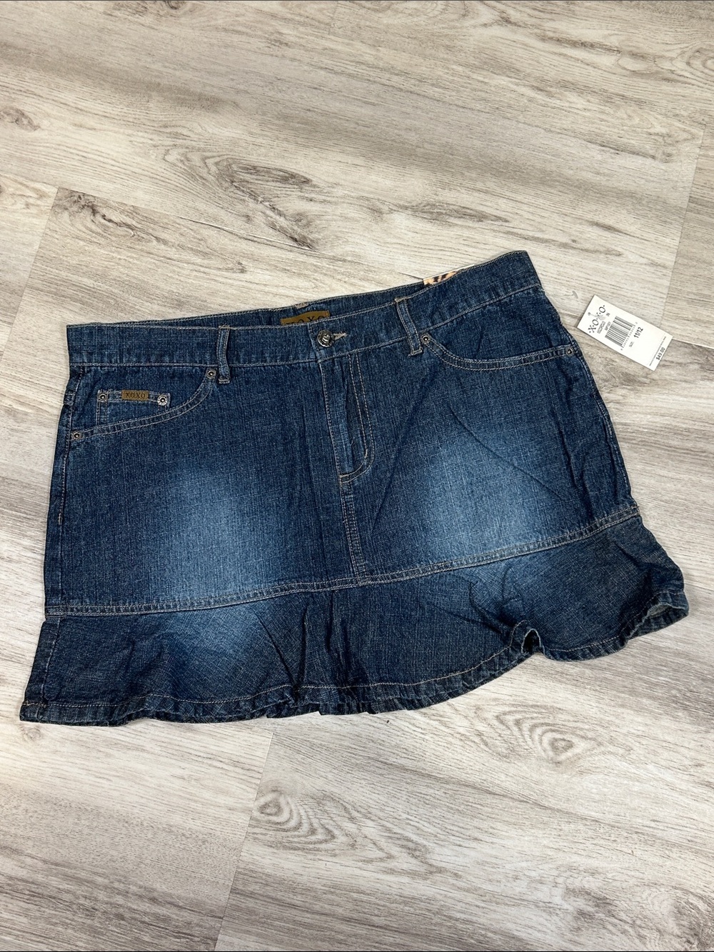 Vintage Y2K XOXO Denim Ruffle Mini Skirt NWT Low Rise Jean Skirt Deadstock 11/12